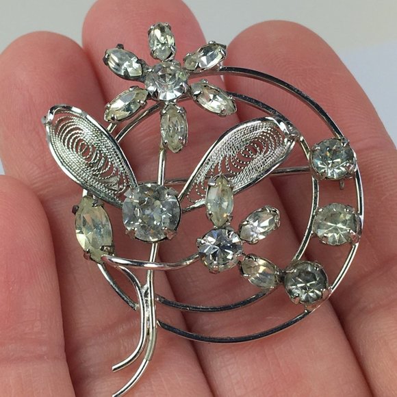 Vintage Sterling Rhinestone Brooch and Earrings - Picture 9 of 9